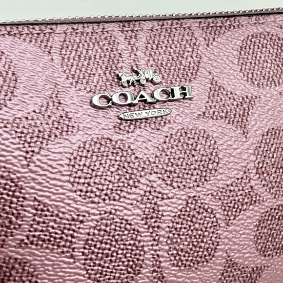 Coach Boxed Corner Zip Wristlet In Signature Canvas With Charms Silver Pink Rose - Picture 5 of 16